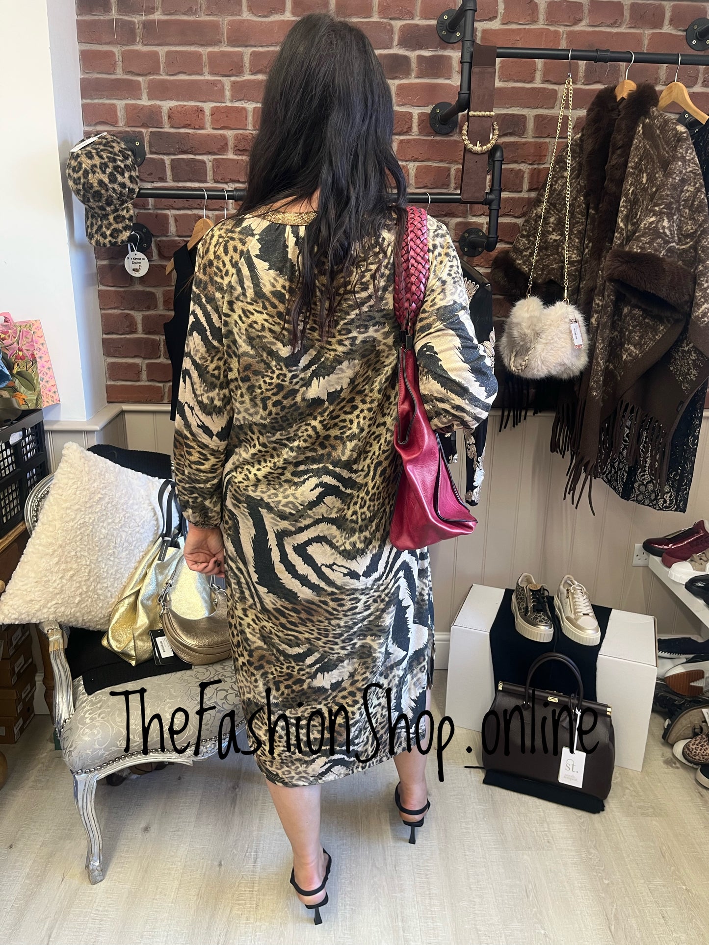 Frida and animal print long sleeve shimmer dress 12-18