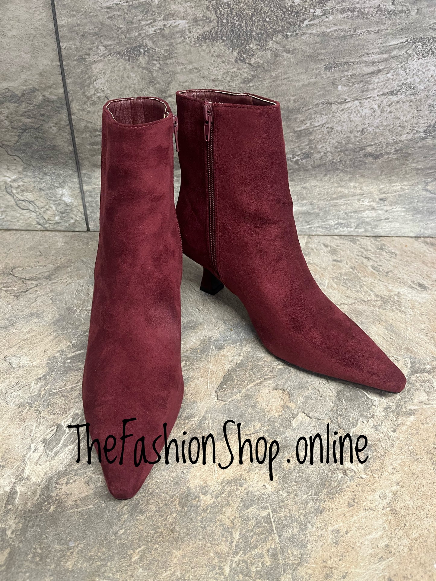 Jada wine faux suede heeled boots sizes 3-8 (36-41)