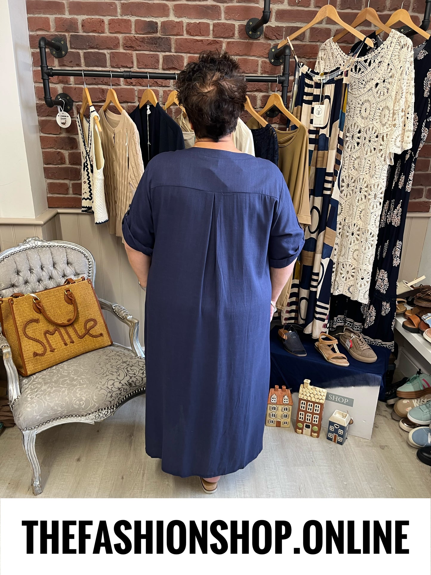 Ashley navy linen mix dress 14-22