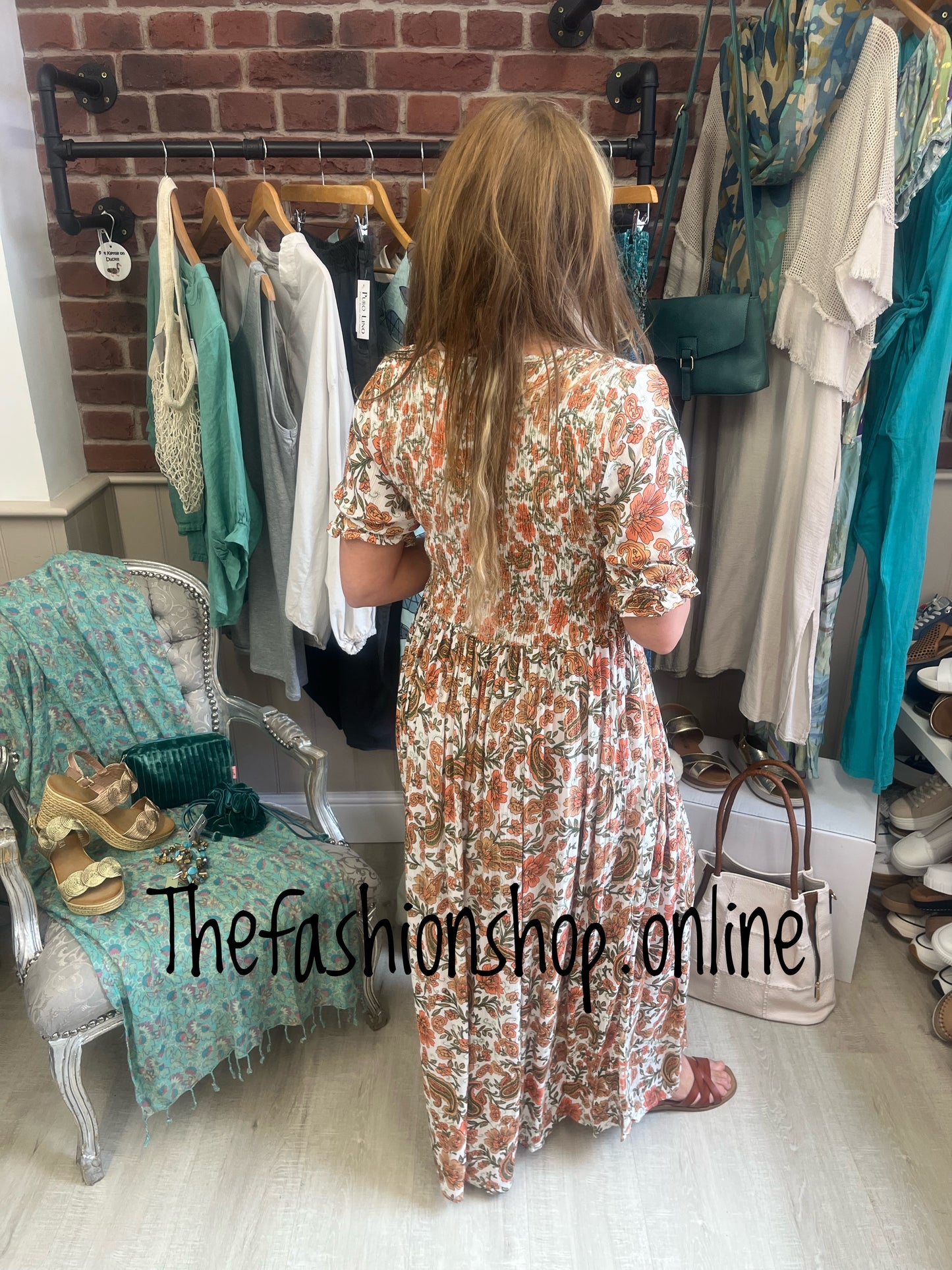Beatrice orange and green floral vintage dress 8-16