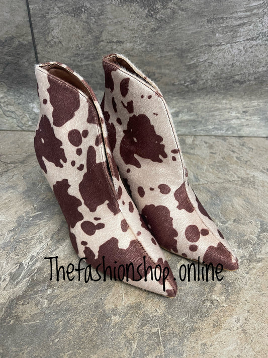 Saskia cow print heeled ankle boots sizes 3-8 (36-41)