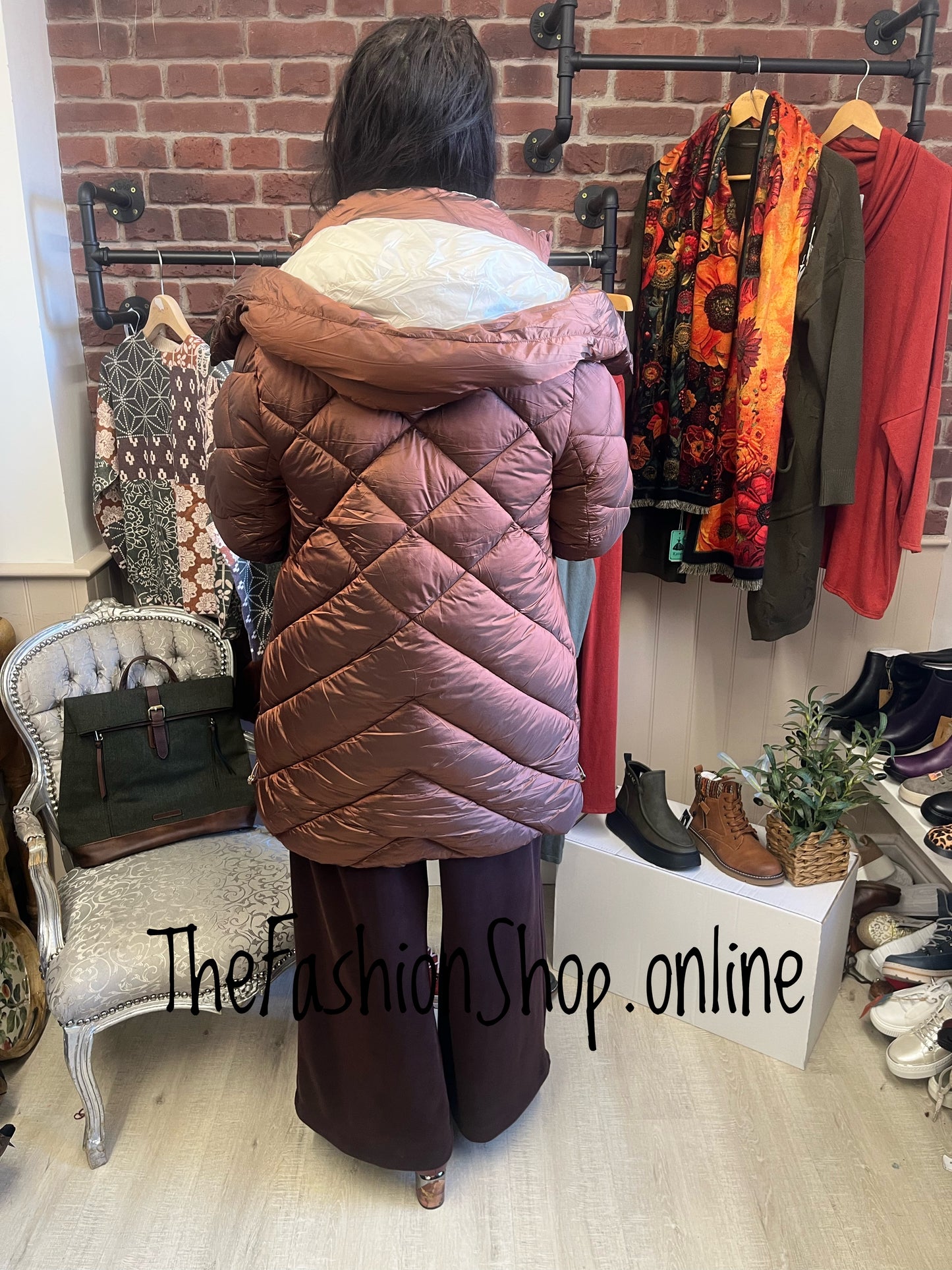 Fly Out bronze padded mid length coat sizes 10-18