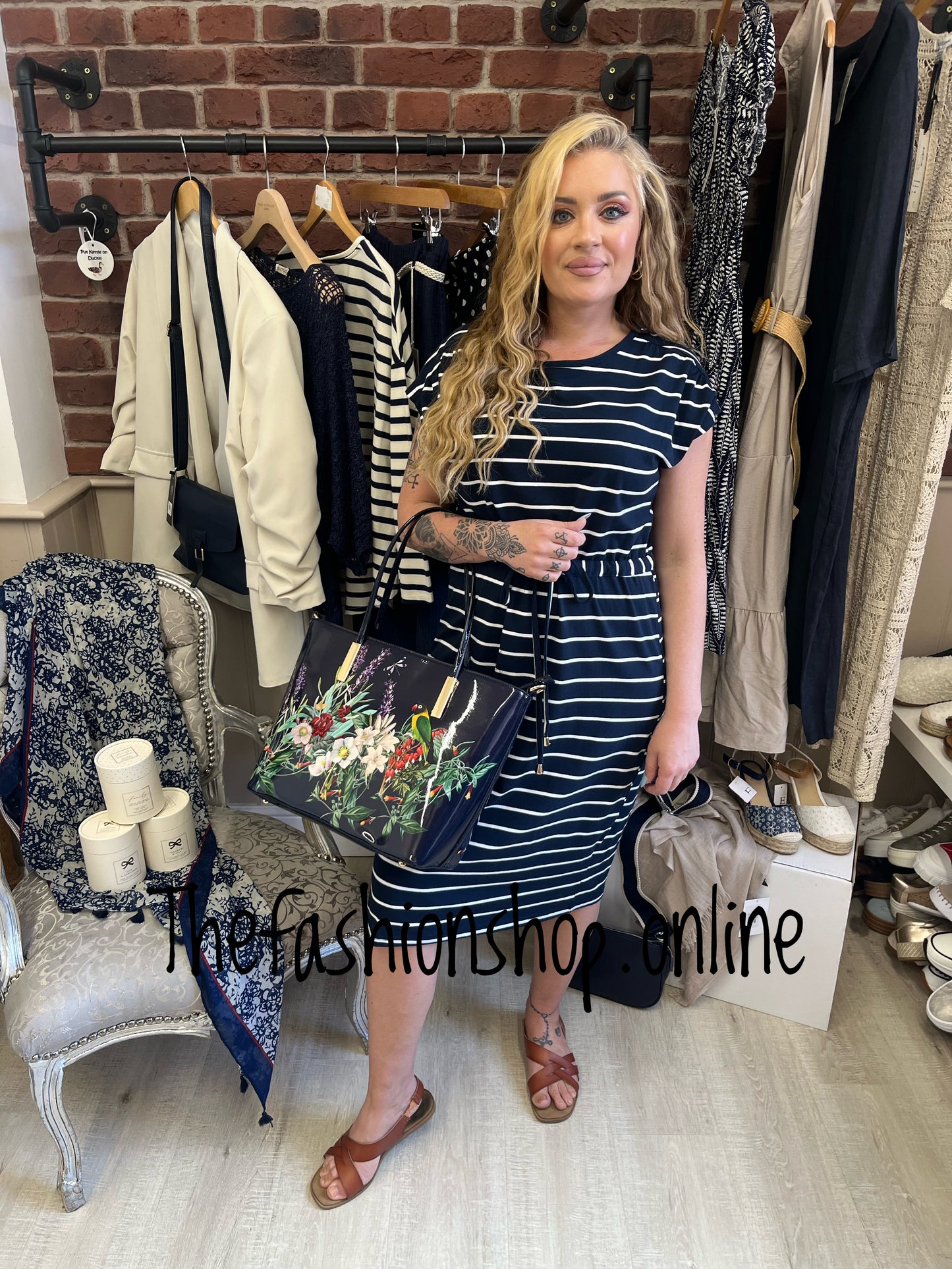 Stella Morgan navy and white stripe t shirt dress sizes 8-18