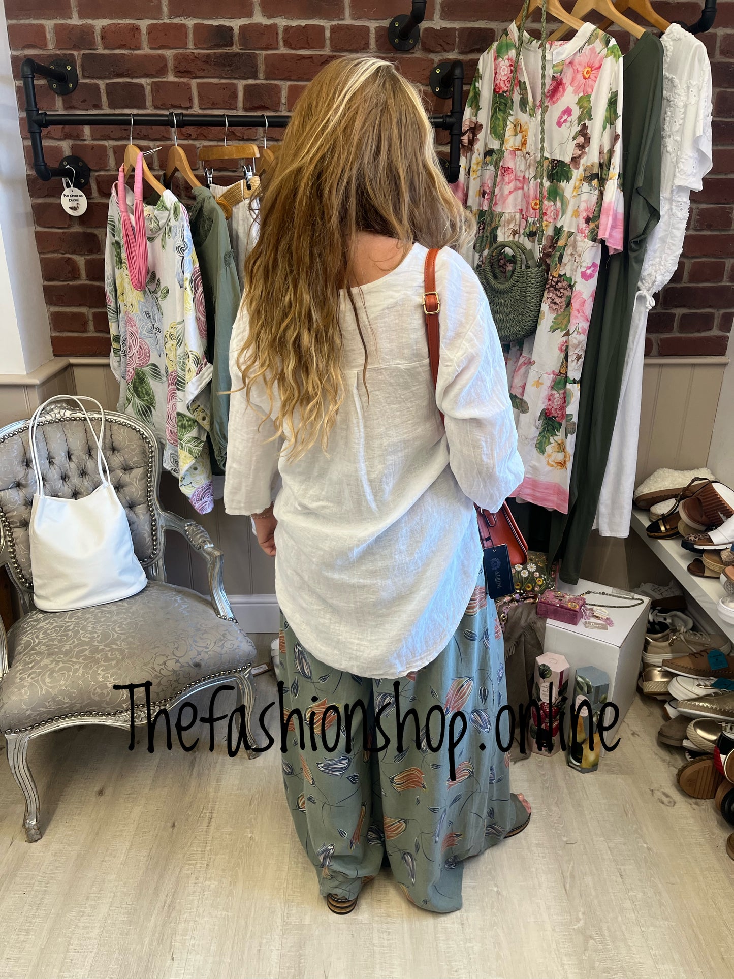Saffron white linen button top 10-16