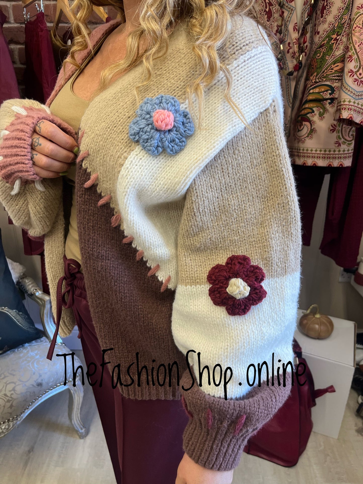 Esme wine and camel wool mix cardigan 10-16