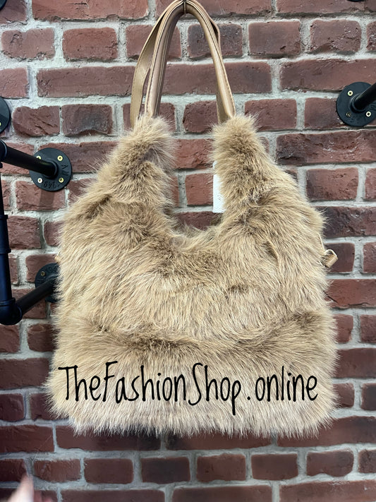 Bronte camel faux fur bag