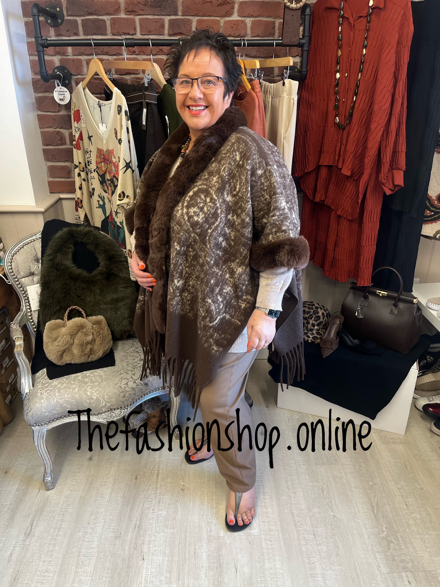 Whitney brown faux fur cape - free size