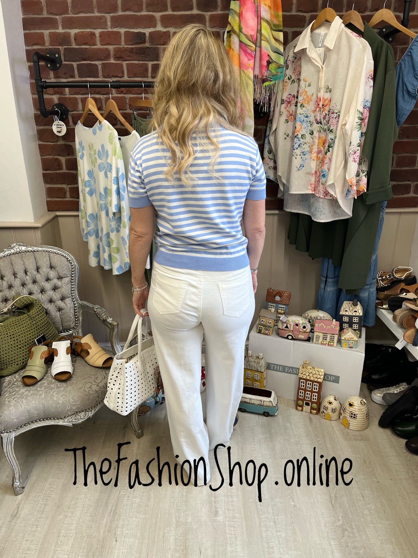 Katie blue and white stripe knitted top 8-14