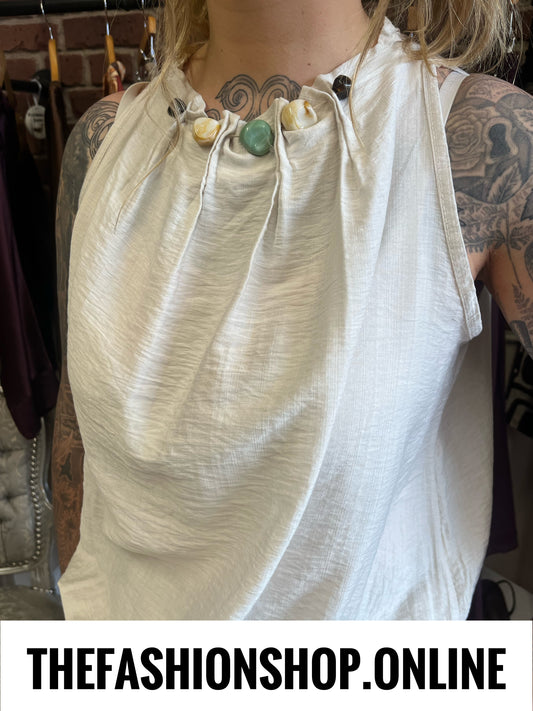 Sierra beige beaded sleeveless top 8-16