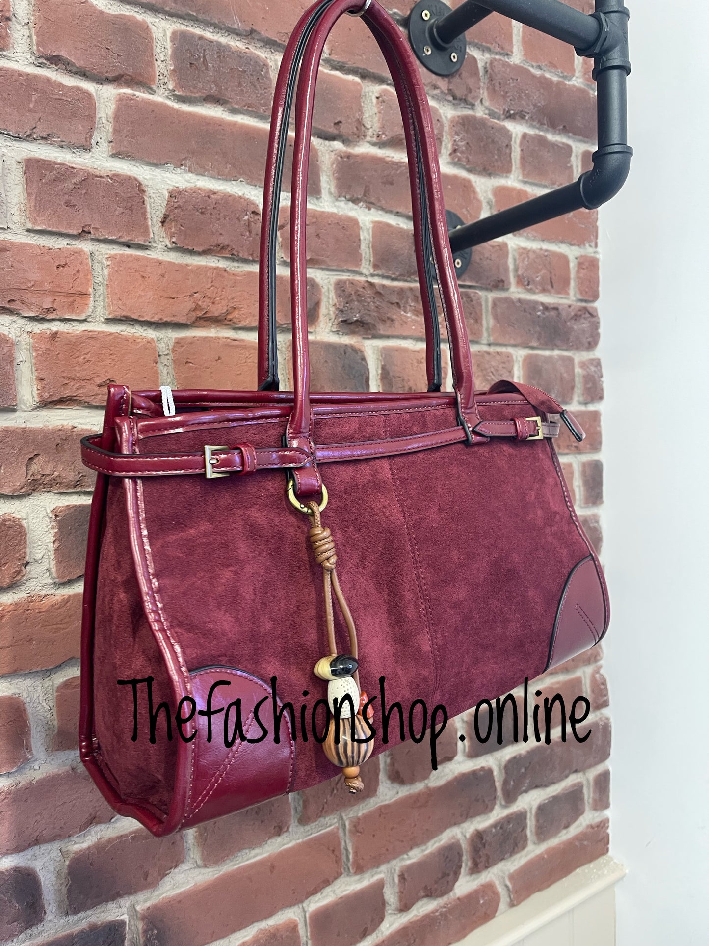 Grace wine faux suede bag