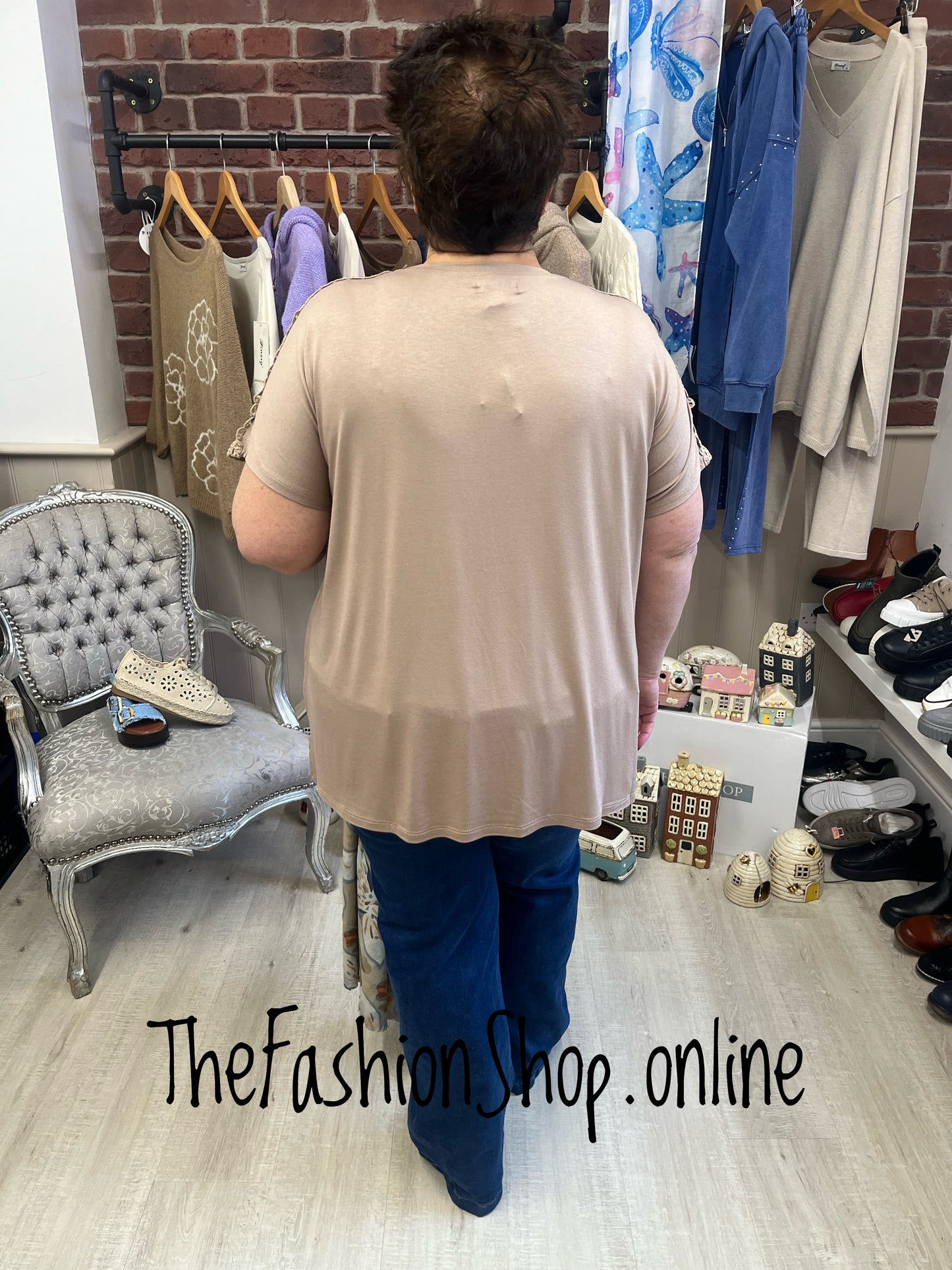 Kelly camel embroidered shoulder top 14-20