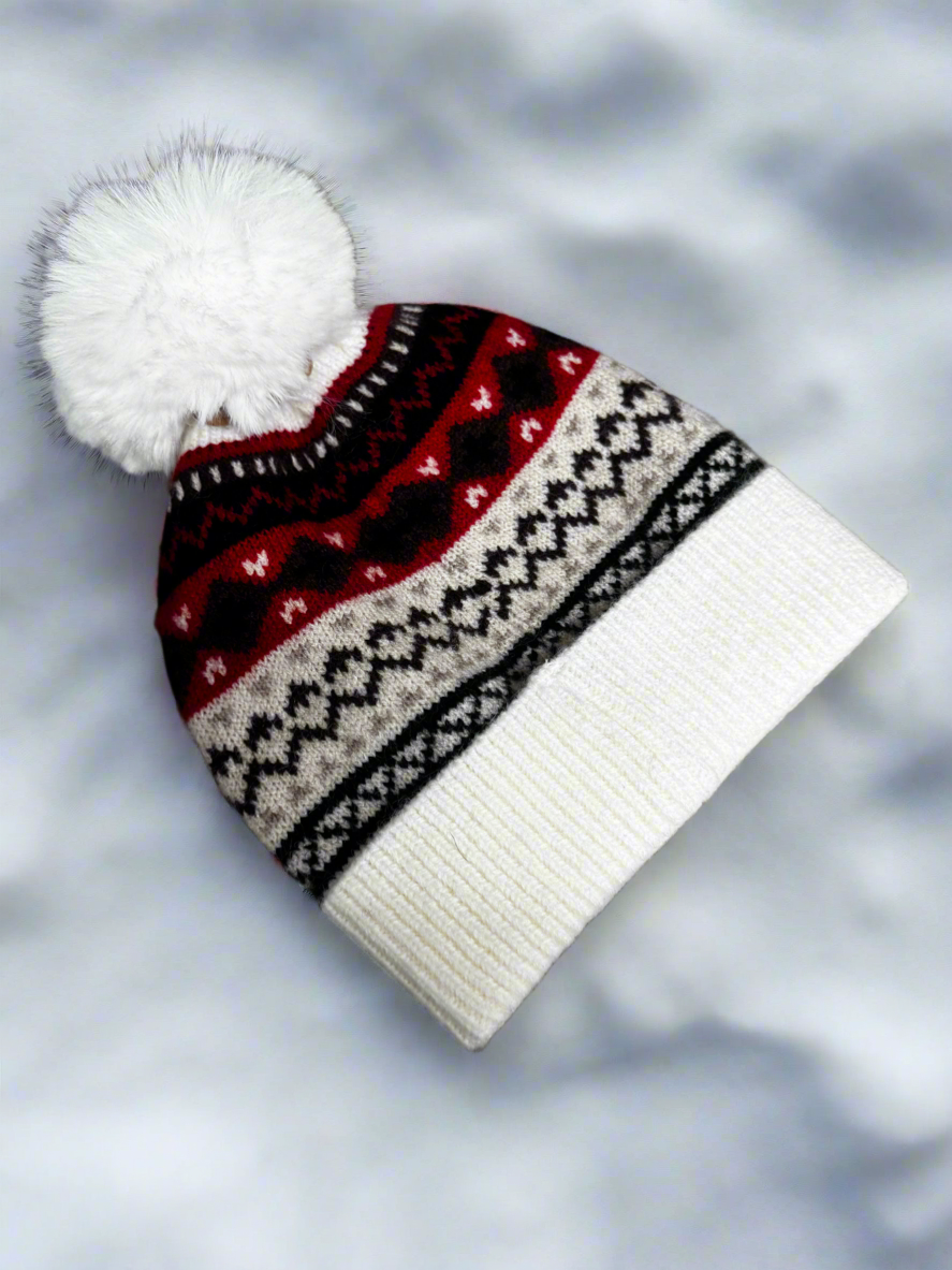 Cream Nordic pompom hat