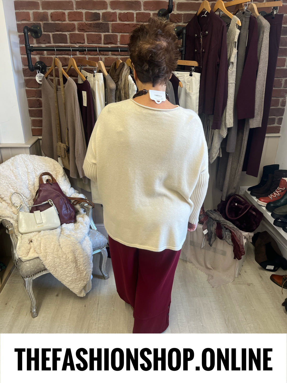 Faye cream cashmere mix ribbed sleeve jumper 14-22