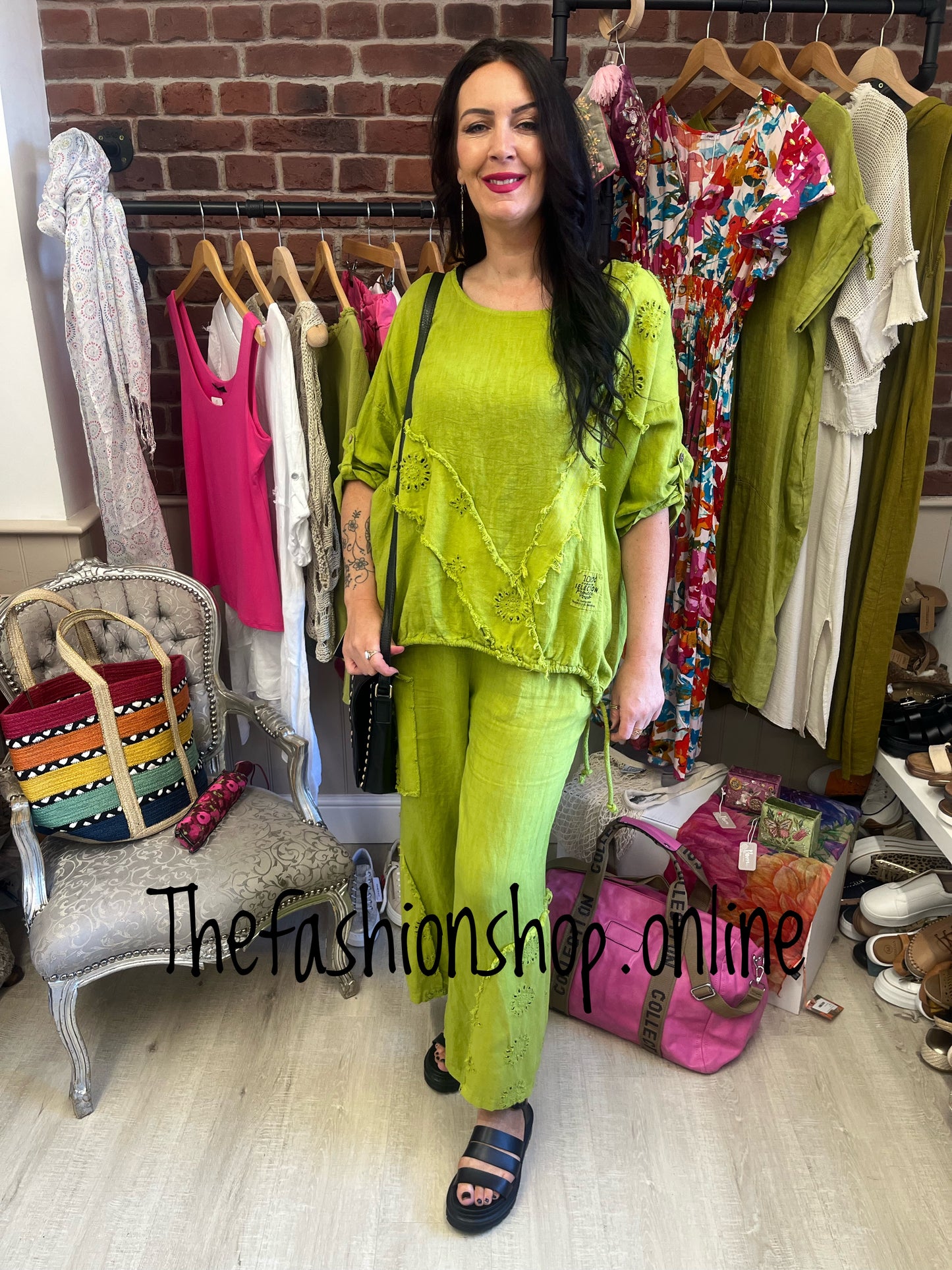 Kara olive linen top 12-18
