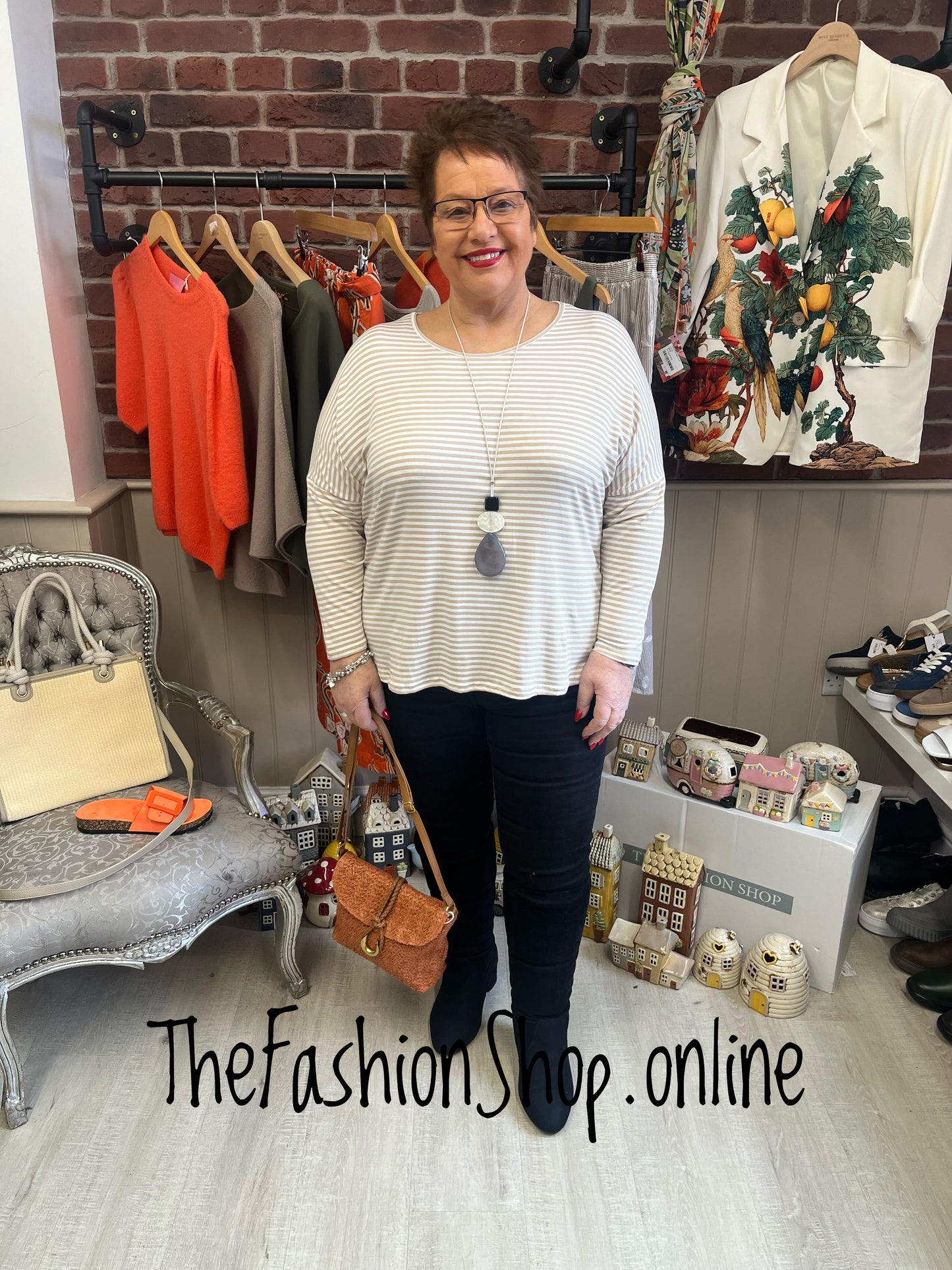 Joanna beige and cream striped top 14-20