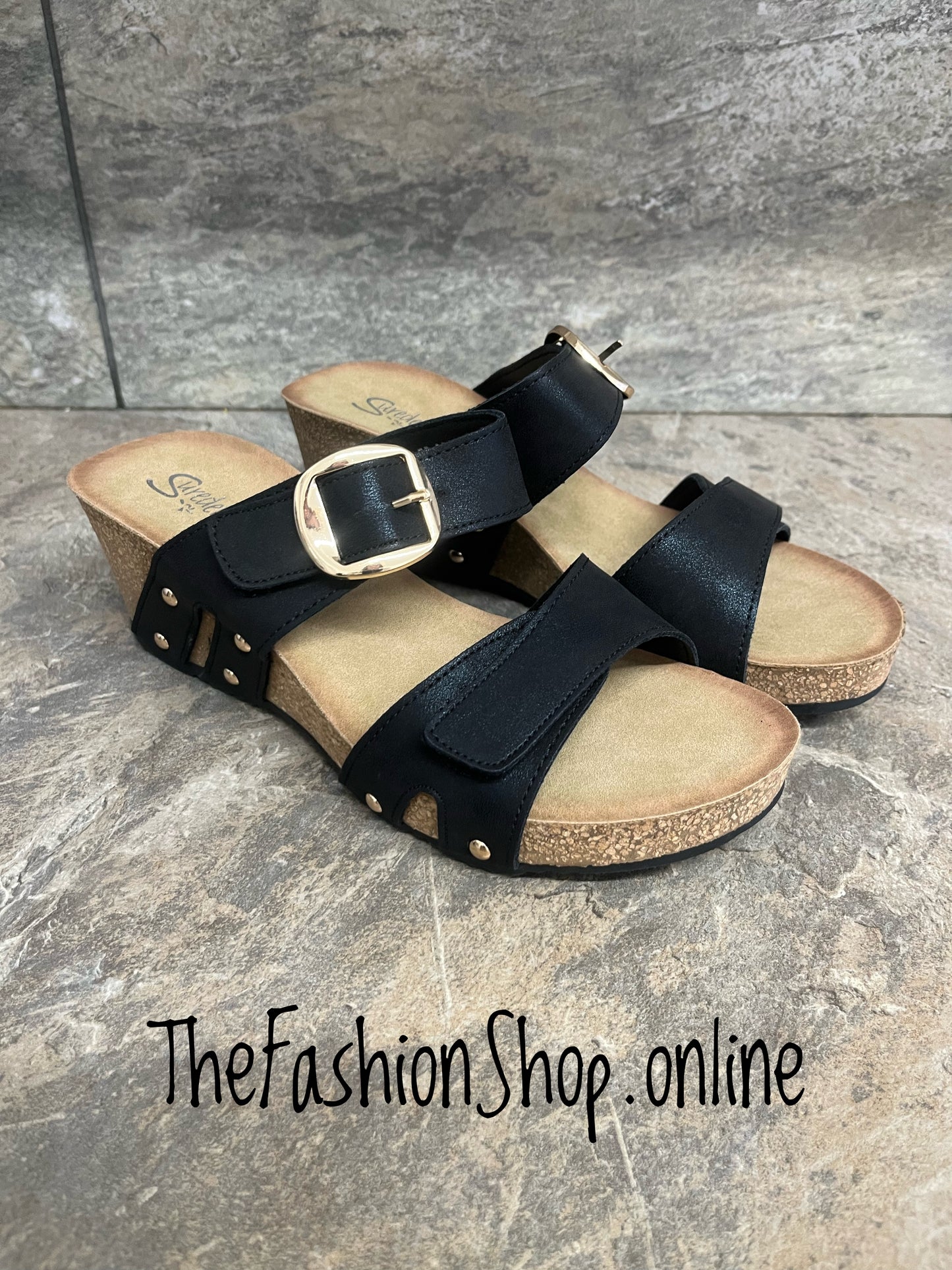Amelia black studded wedge sandals sizes 3-8 (36-41)