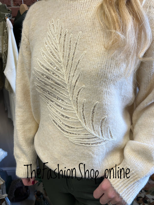 Imogen cream wool mix feather jumper 8-16