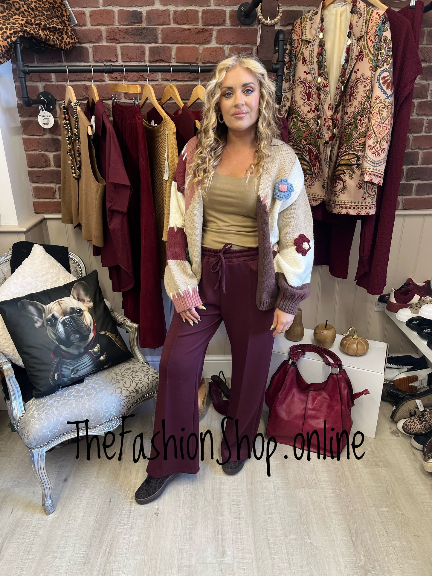 Esme wine and camel wool mix cardigan 10-16
