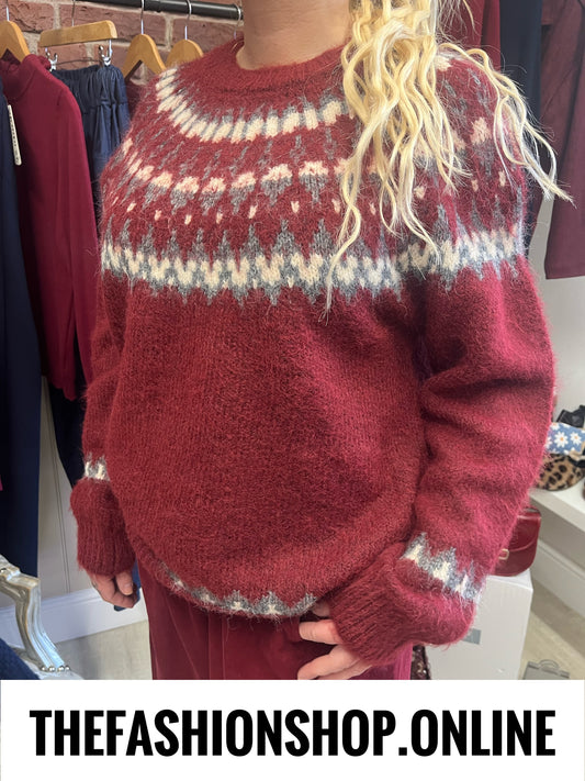 Zelda wine Fair Isle jumper 10-18