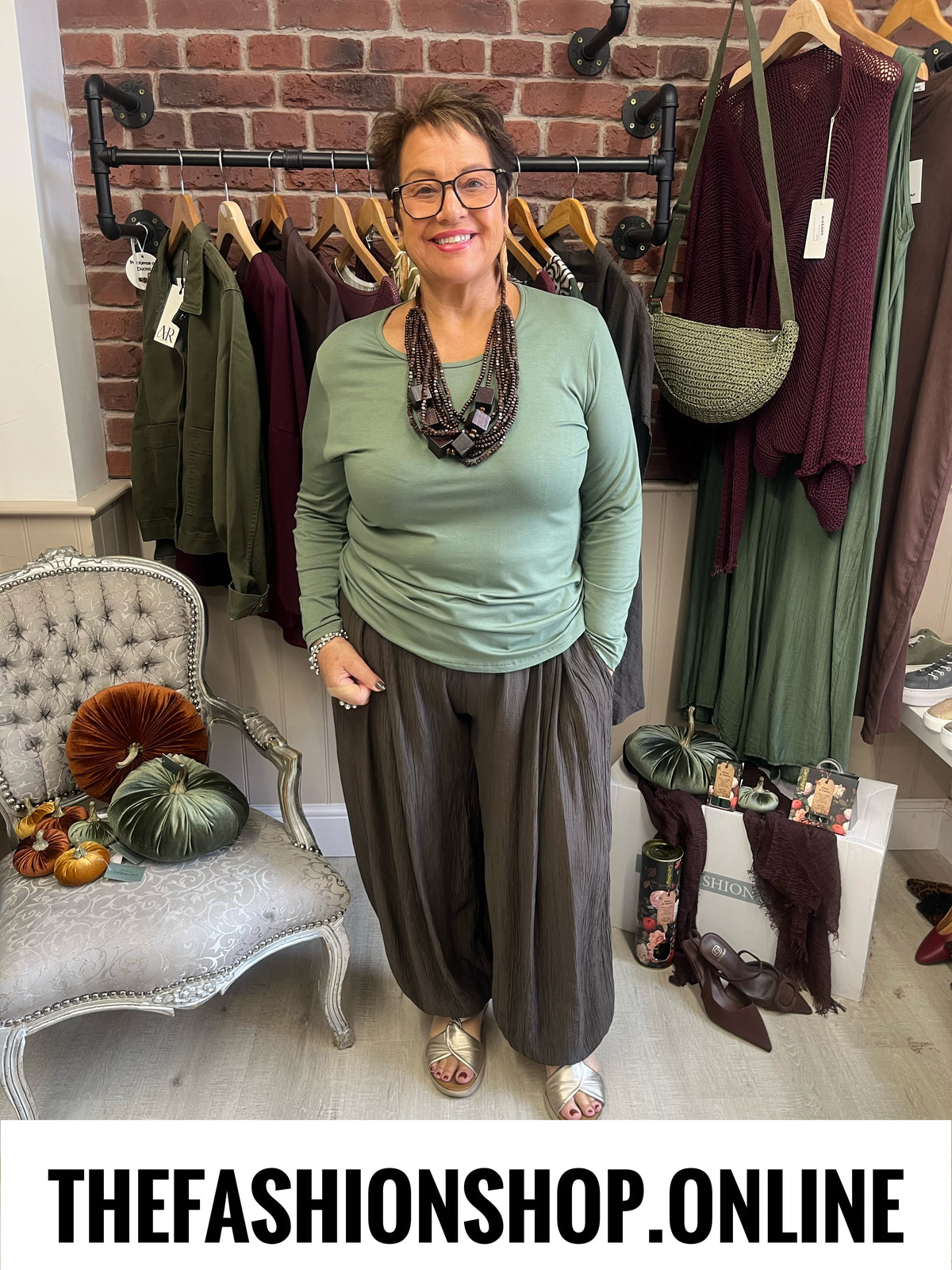 Carmen khaki long sleeve layering top 14-20