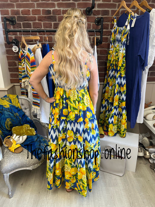 Grace tiered summer dress with lemons sizes 10, 12 and 14