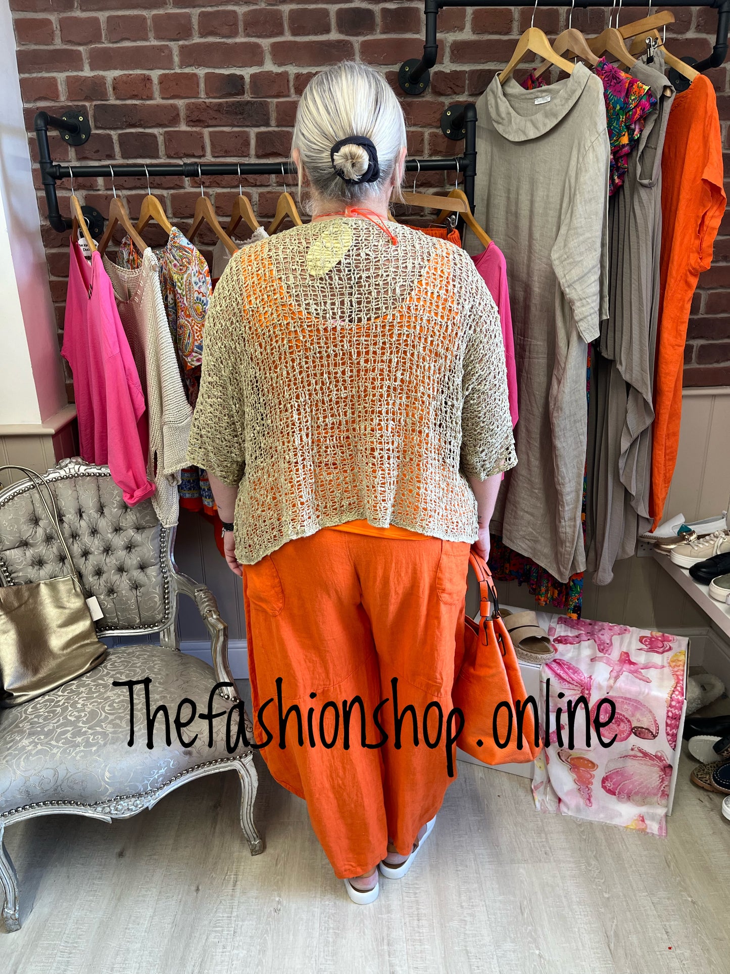 Taupe popcorn open knit top 10-20