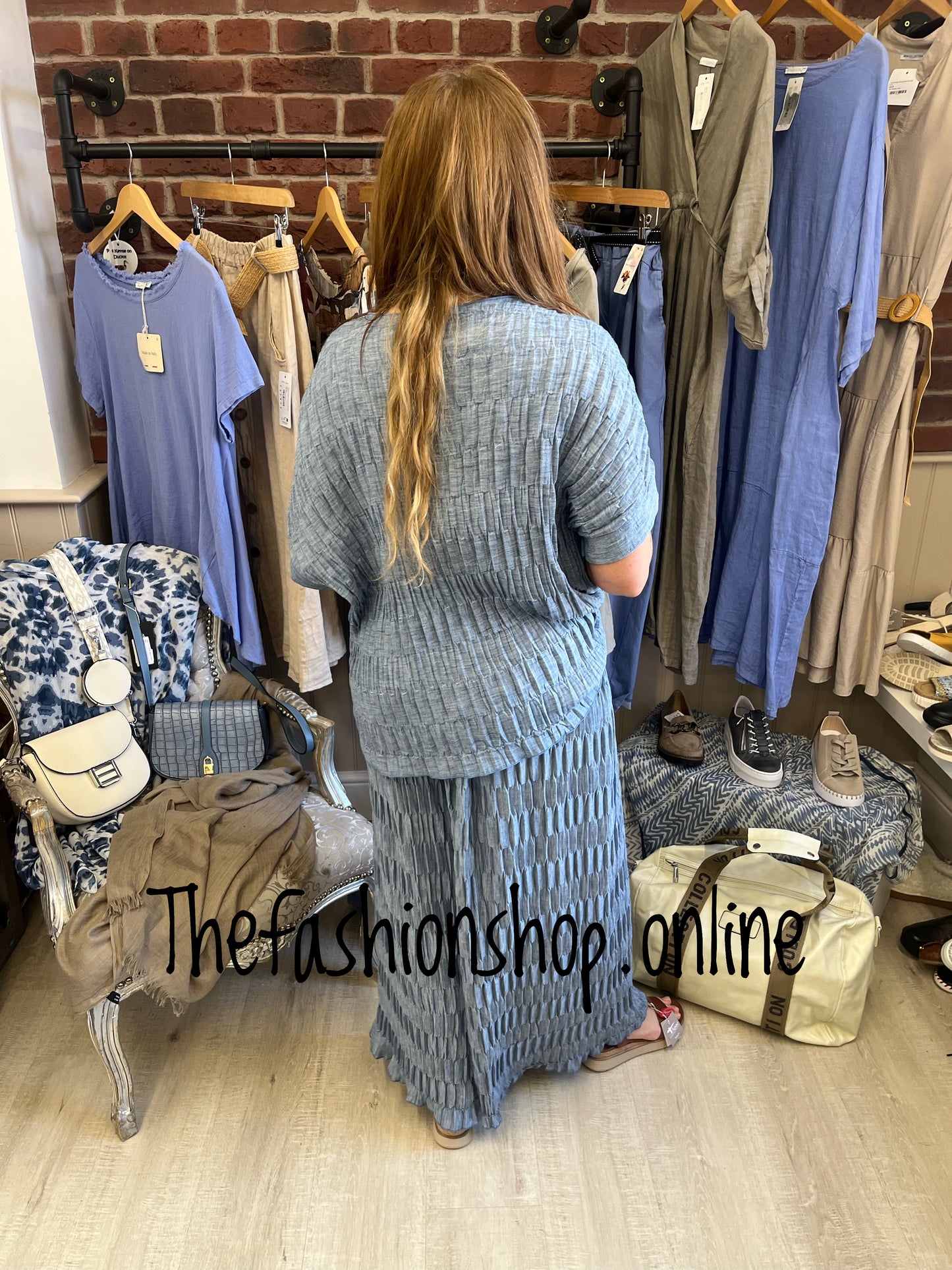 Hannah denim blue pin tuck top 10-16