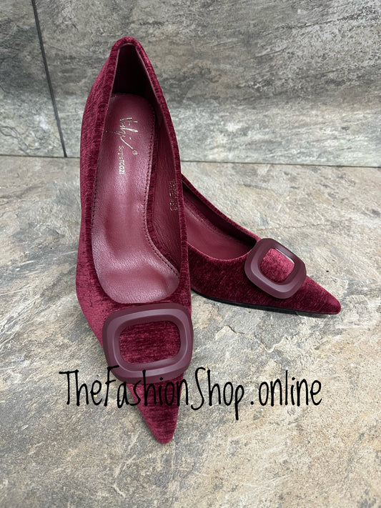 Keely wine heeled buckle shoes sizes 3-8 (36-41)
