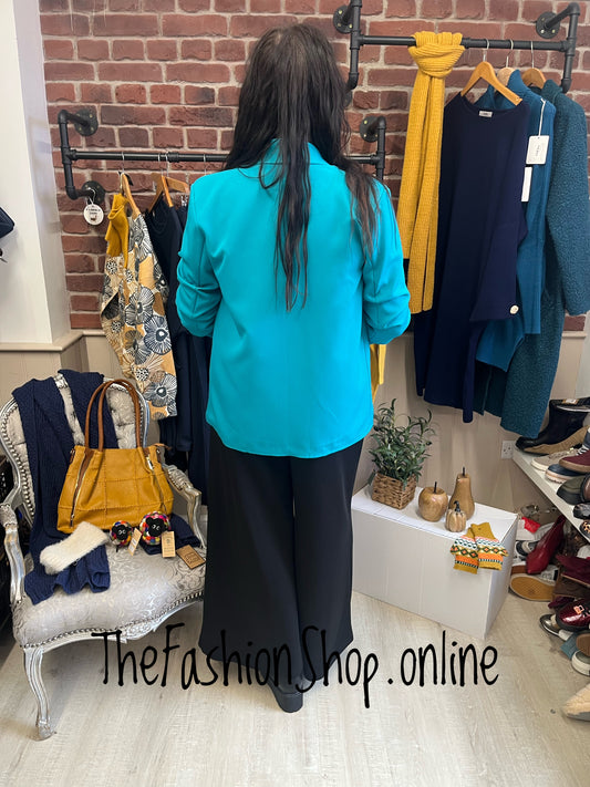 Imogen teal blazer with ruched sleeves 10-16