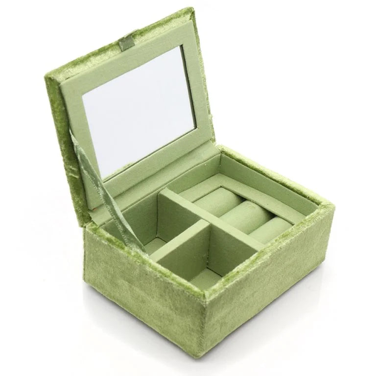 Pom Green Embroidered Velvet Small Jewellery Box With Large Butterfly Embroidery
