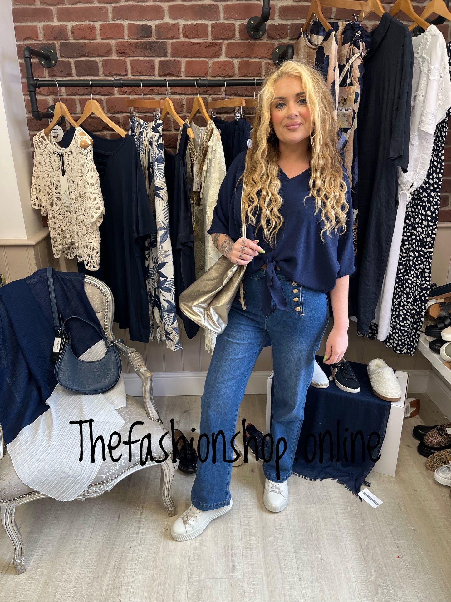 Freya dark wide leg denim button jeans sizes 10-22