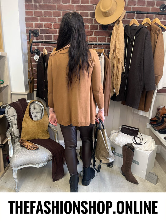 Ellie camel fine knit pocket jumper 14-22