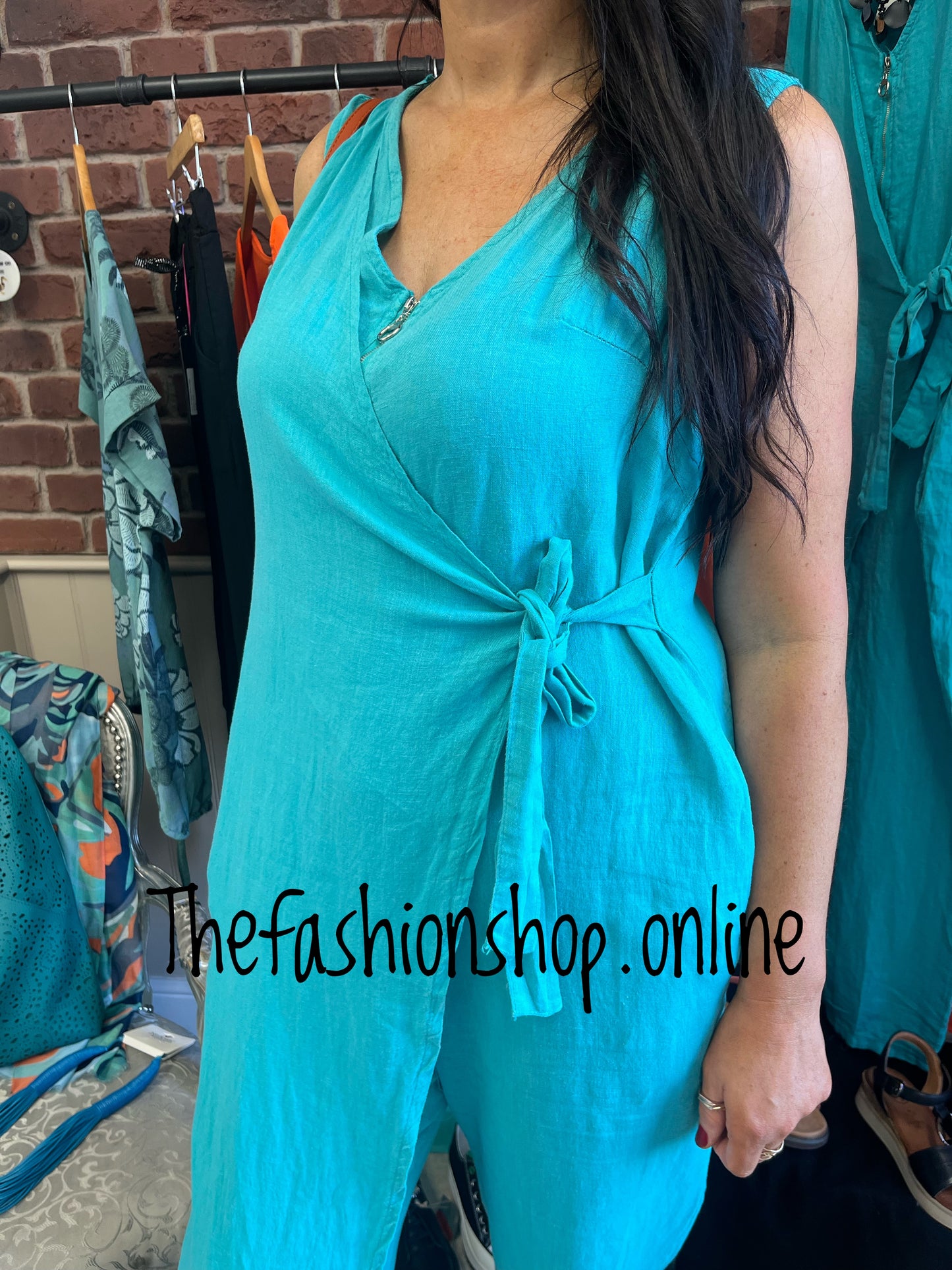 Joanna teal linen jumpsuit 10-14