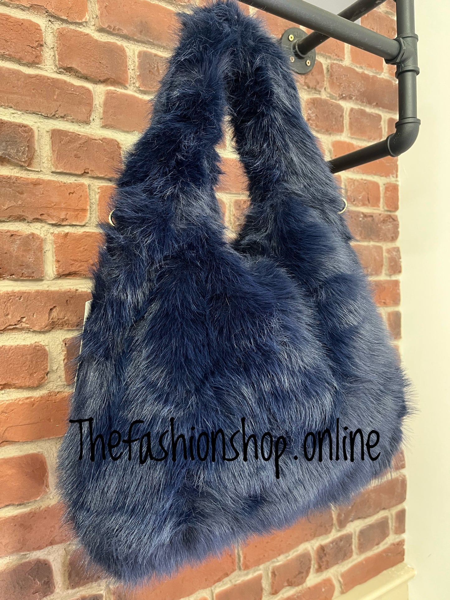 Harlow navy faux fur shoulder bag