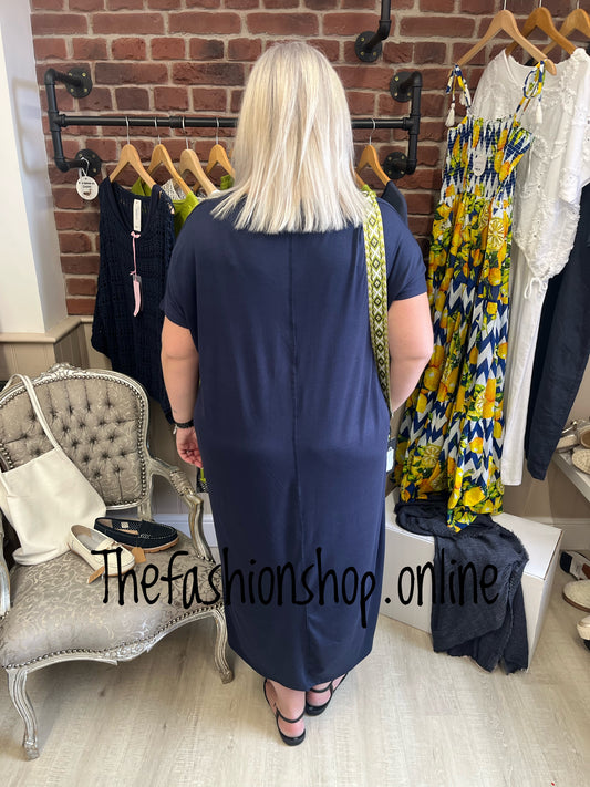 Navy V neck Dress Up Dress Down Dress with side split 16-26