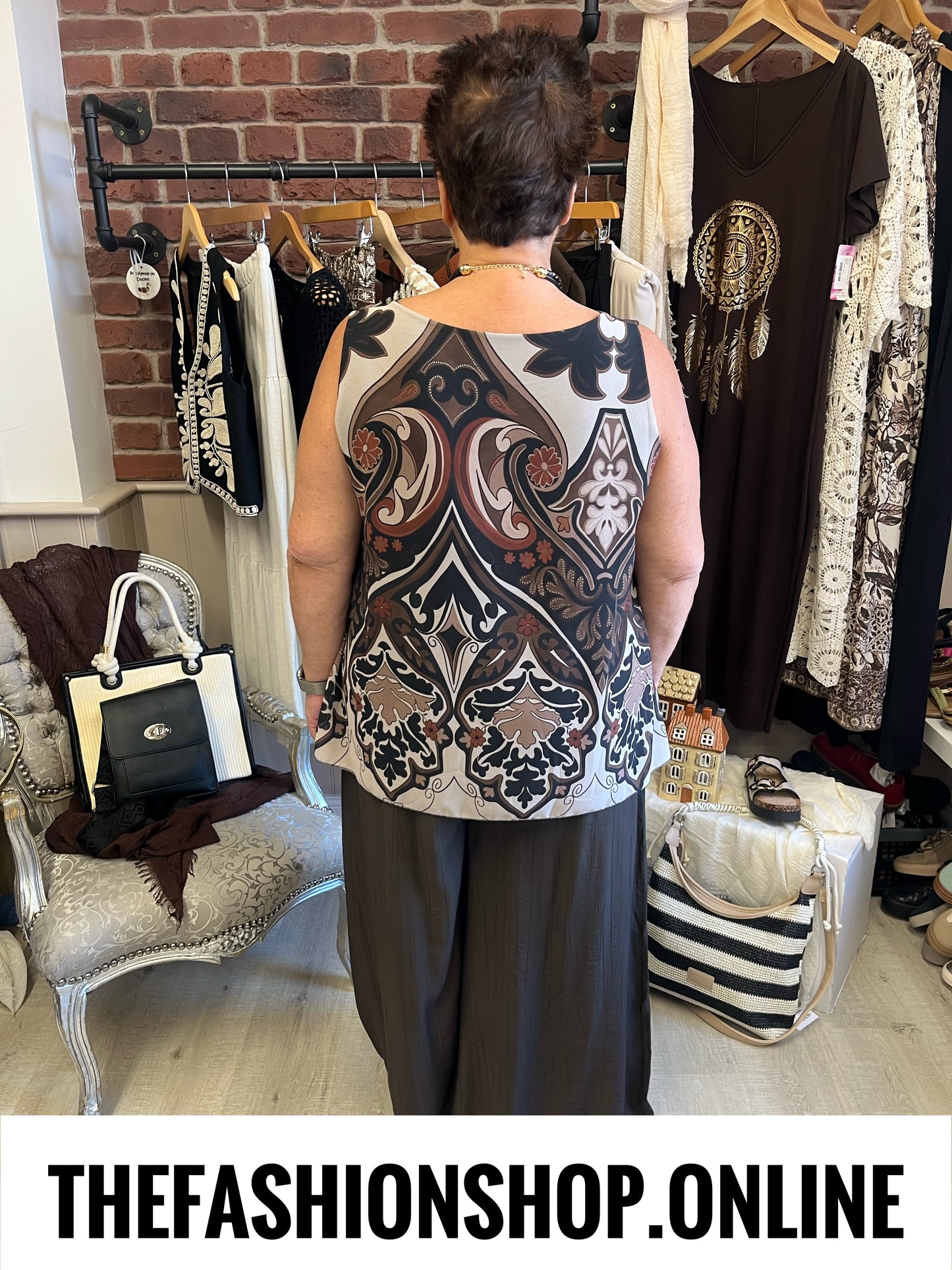 Anthea brown patterned layered top 16-20
