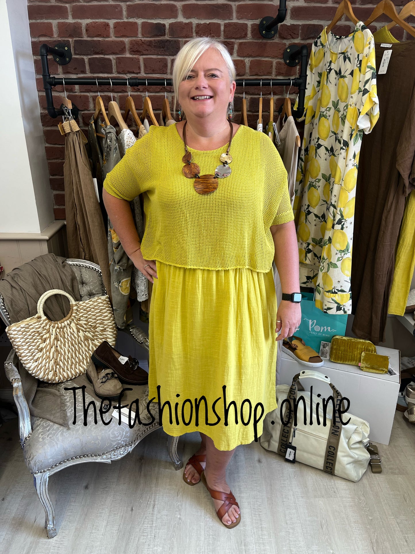 Leah citrus dress with mesh overlay 8-18