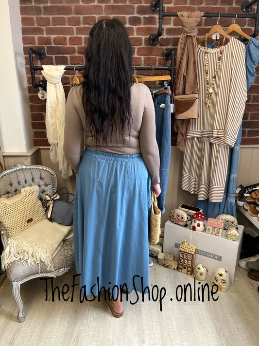 Mabel denim blue pocket skirt 12-20