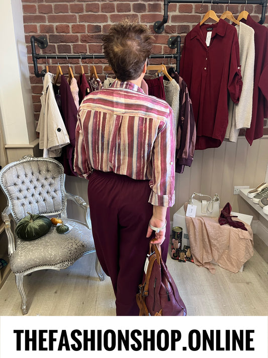 Payton mulberry striped high low blouse 10-18