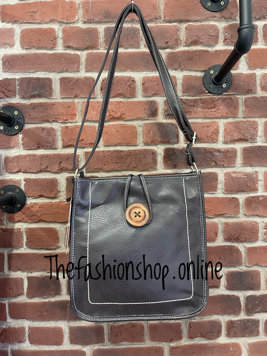 Lexi Shoulder Bag With Button and Stitch Detail in Brown