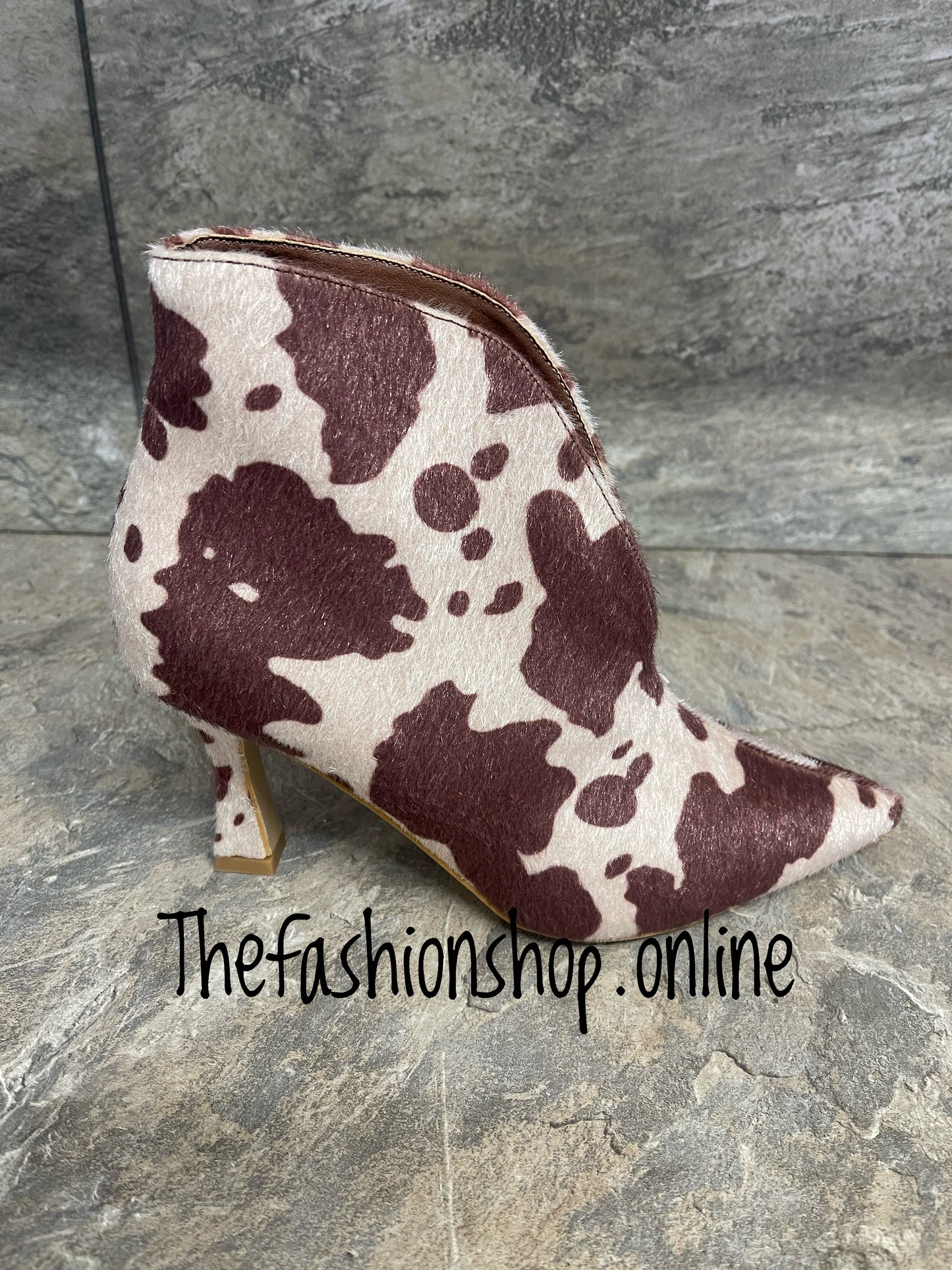Saskia cow print heeled ankle boots sizes 3-8 (36-41)