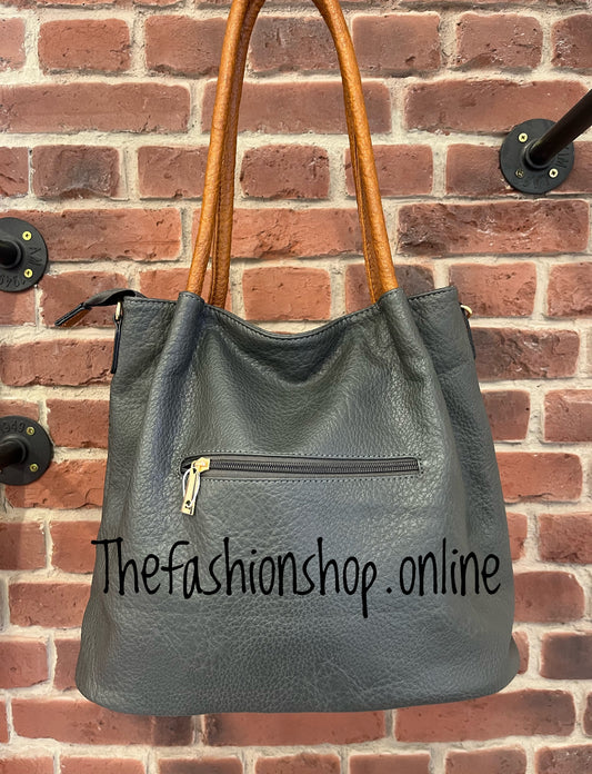Zoe zip detail bag - grey and tan