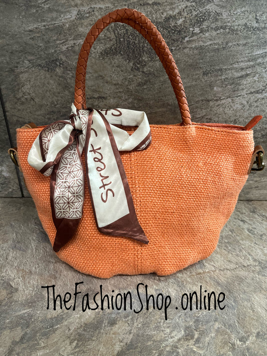 Lucy orange woven handle bag
