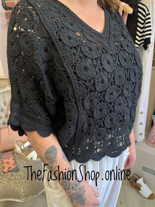 Ella black crochet layering top 8-12