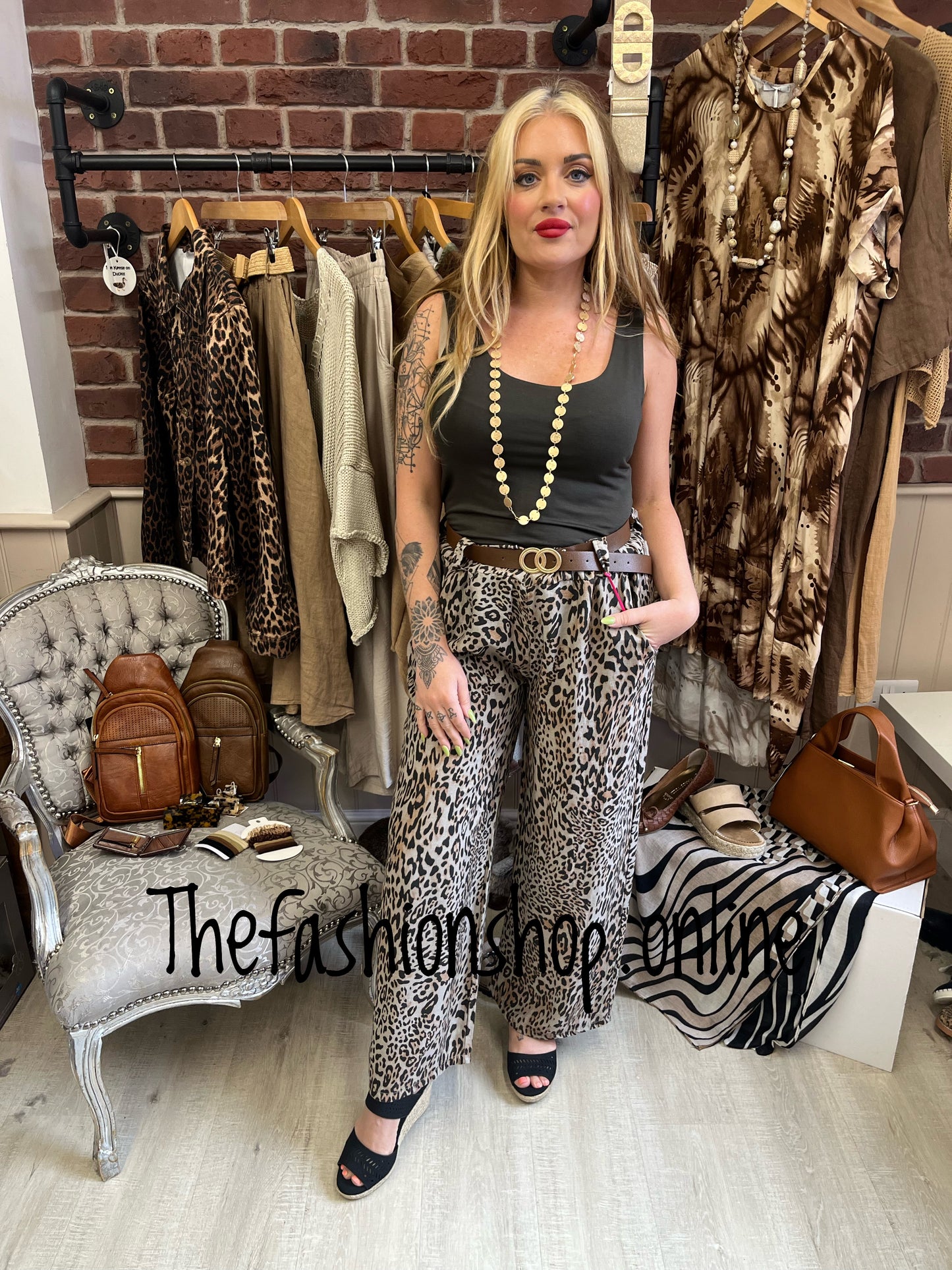 Nina leopard print linen mix trousers with belt 10-14
