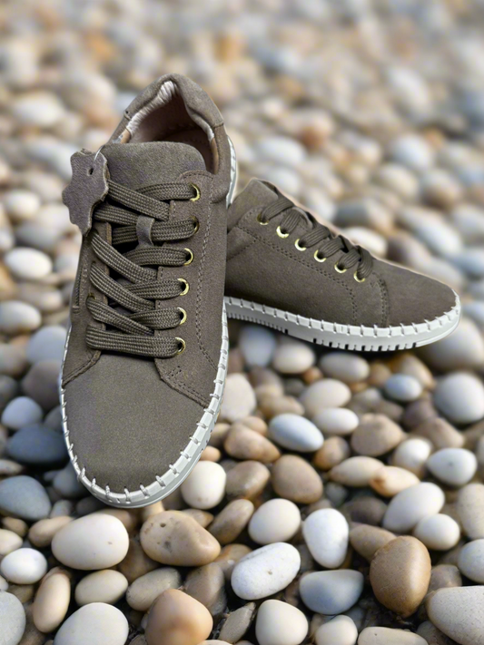 Jo & Joe Cadiz taupe leather suede trainer sizes 4-8