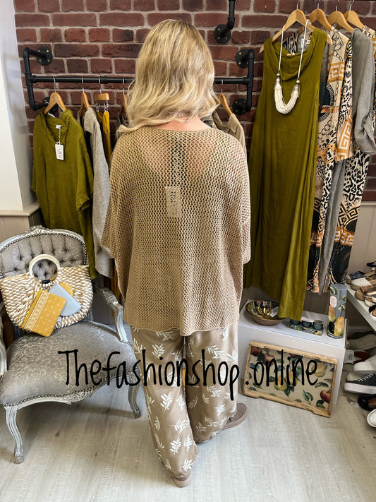 Saloos camel crochet summer jumper sizes 12-18