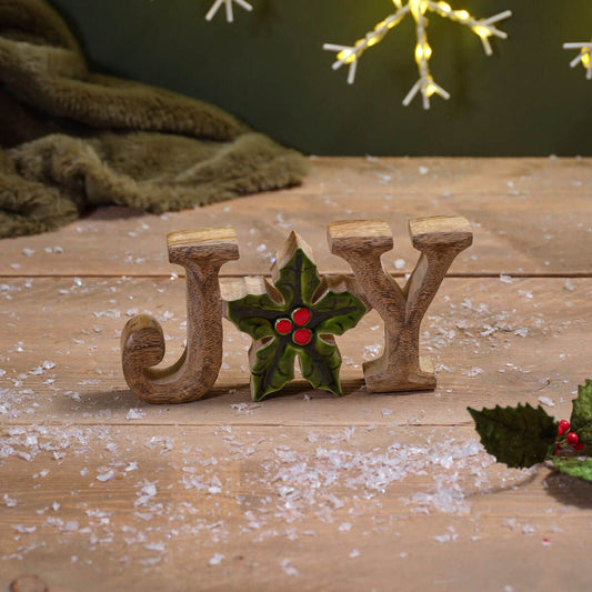 Christmas mango wood Joy painted block