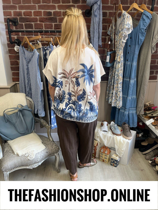 Wendy blue and cream palm leaf top 12-18