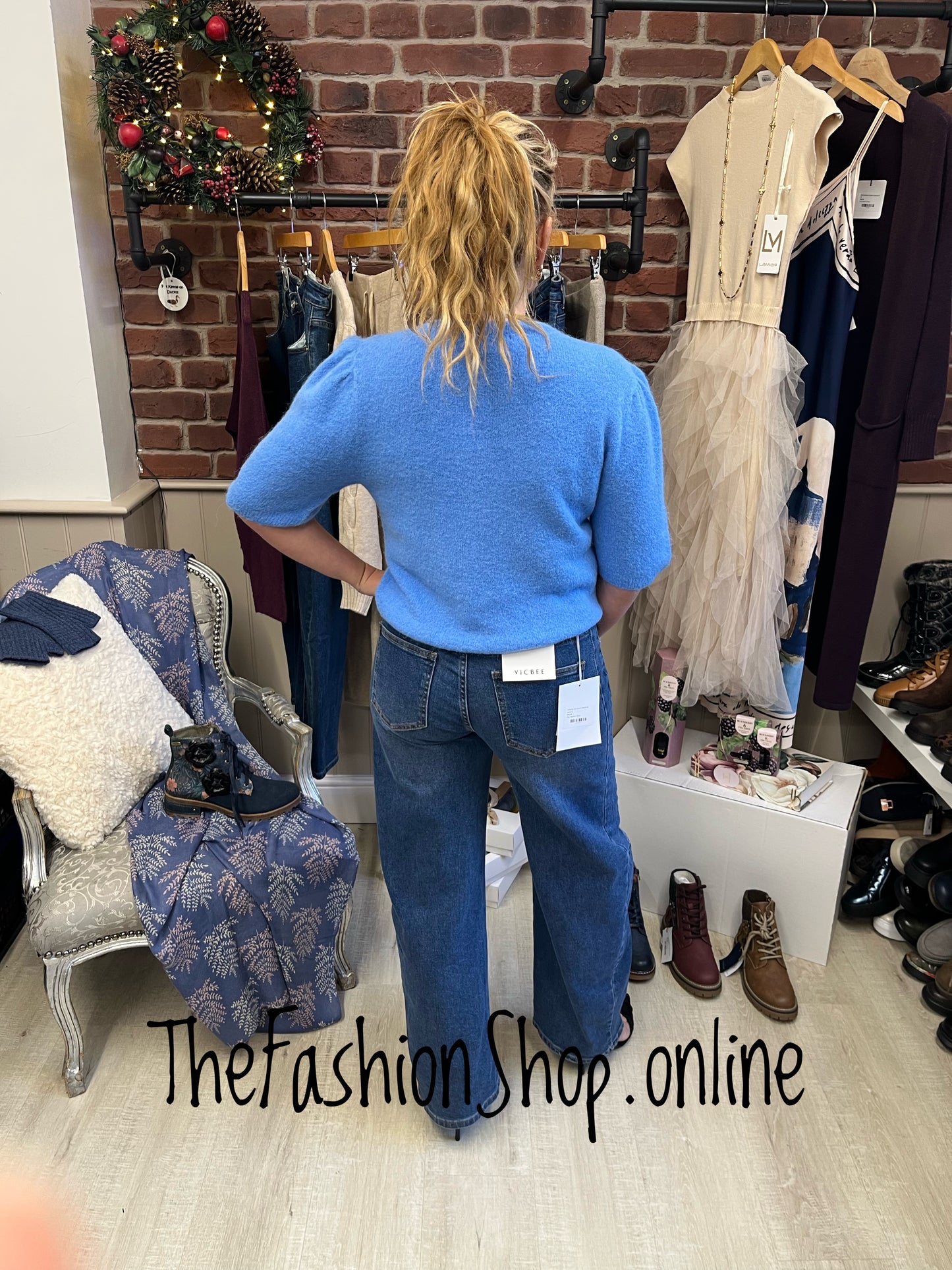 Lily cornflower blue wool mix top 8-14